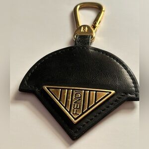 Fendi Black Leather Keyring Bagcharm